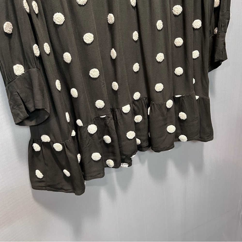 Zara Olive Green Baby Doll Tiered Ruffle Polka Dot Mini Dress Size Large - Picture 5 of 7